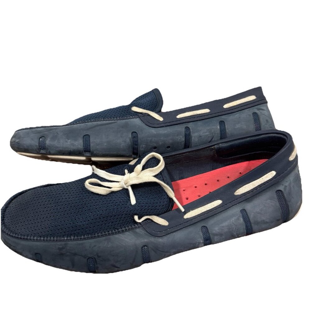 SWIMS Braided Lace Loafers Slip On Boat Shoes Navy Blue White Men's 9